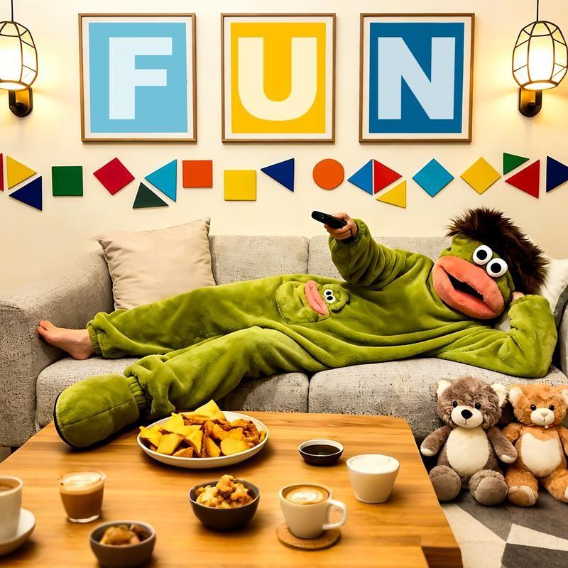 Big Mouth Monster Coral Fleece Onesie Pajamas Three-Piece Set, Includes Sleepwear + Comb + Shoes -8RH7