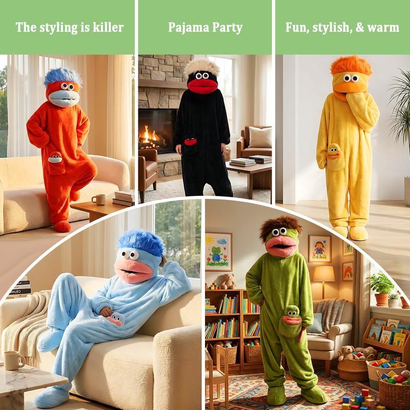 Big Mouth Monster Coral Fleece Onesie Pajamas Three-Piece Set, Includes Sleepwear + Comb + Shoes -8RH7