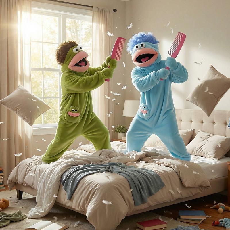 Big Mouth Monster Coral Fleece Onesie Pajamas Three-Piece Set, Includes Sleepwear + Comb + Shoes -8RH7