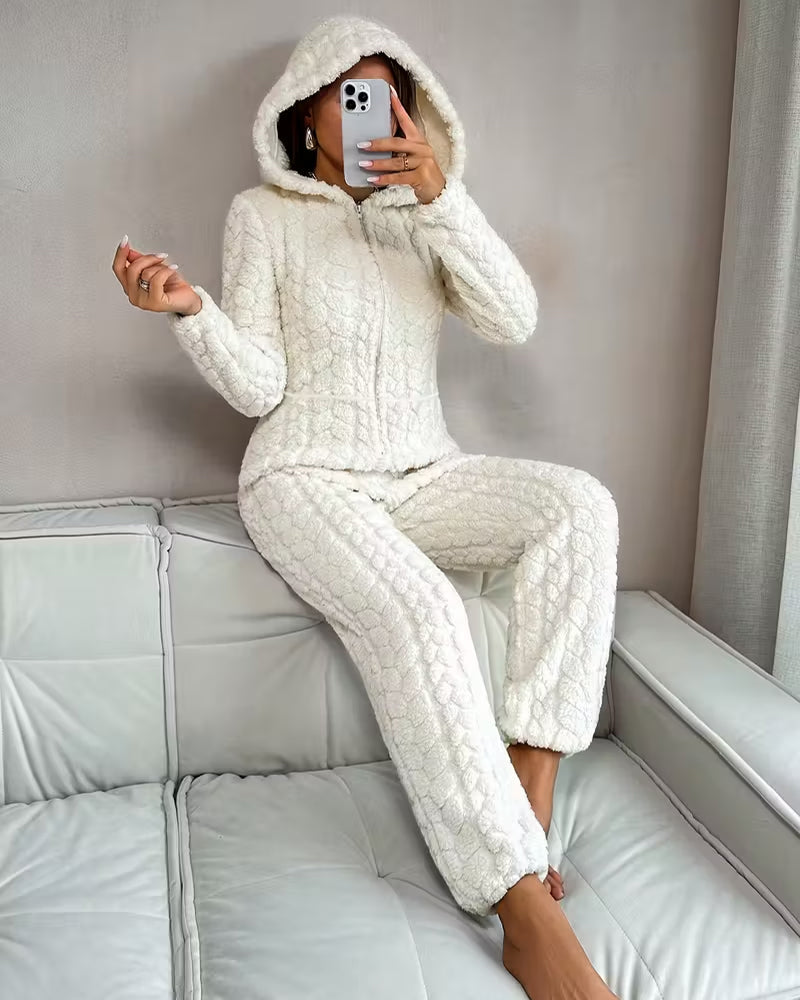 Cozy Coral Fleece Hooded Onesie Pajamas