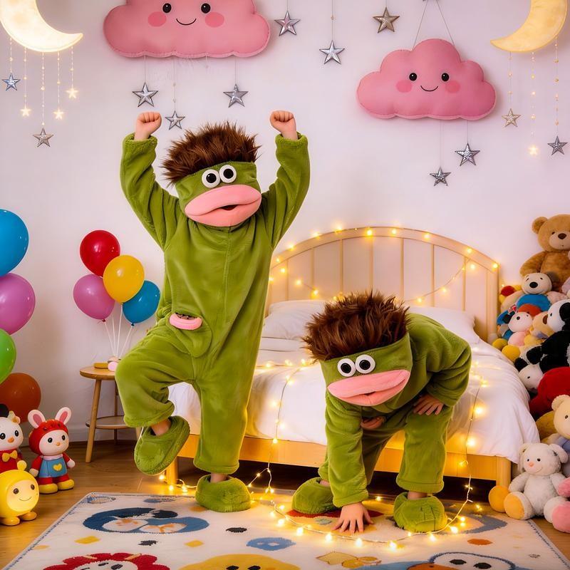 Big Mouth Monster Coral Fleece Onesie Pajamas Three-Piece Set, Includes Sleepwear + Comb + Shoes -8RH7