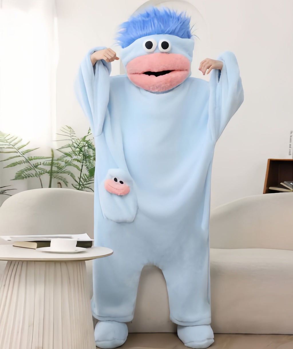 Big Mouth Monster Coral Fleece Onesie Pajamas Three-Piece Set, Includes Sleepwear + Comb + Shoes -8RH7