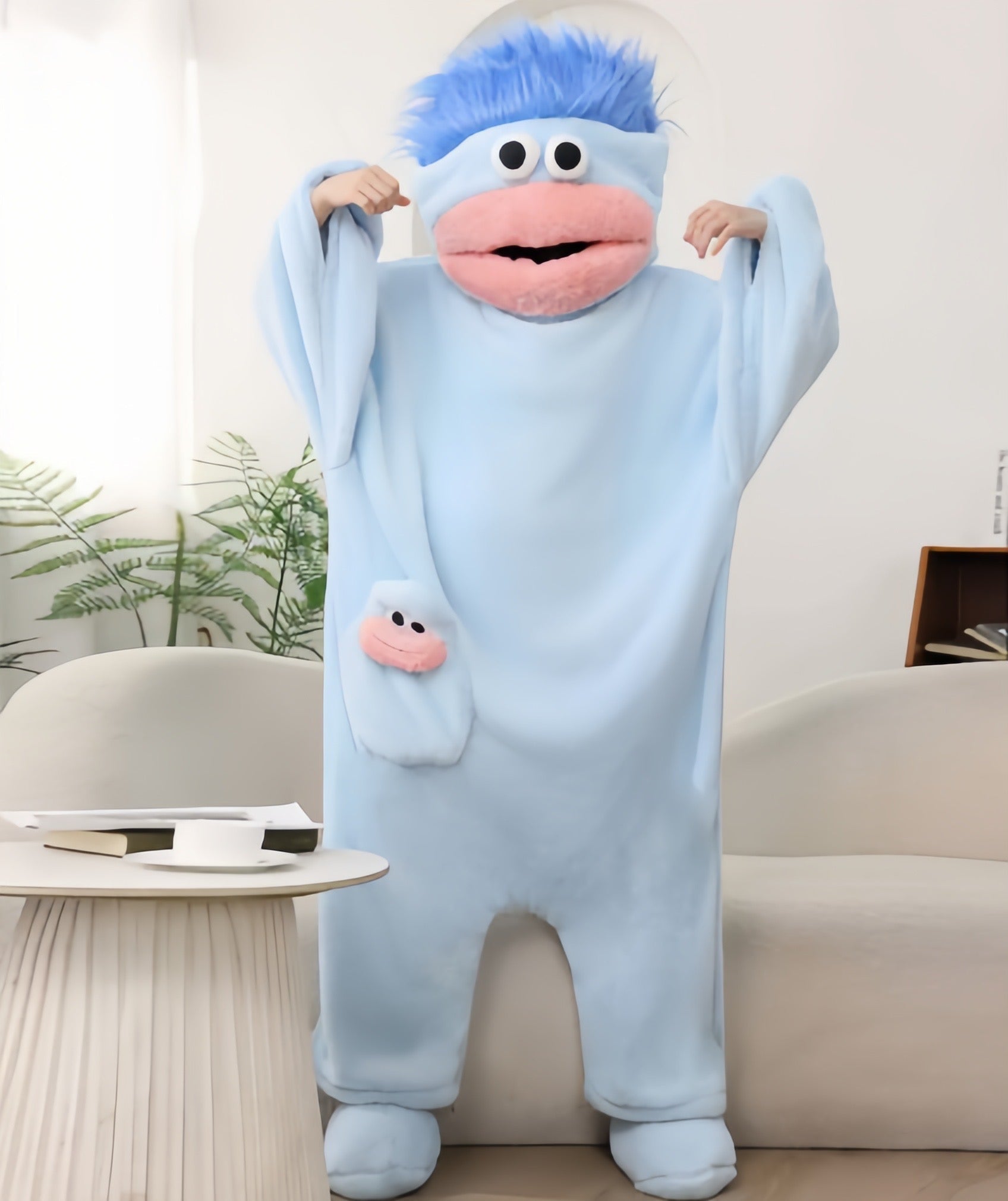 Big Mouth Monster Coral Fleece Onesie Pajamas Three-Piece Set, Includes Sleepwear + Comb + Shoes -8RH7