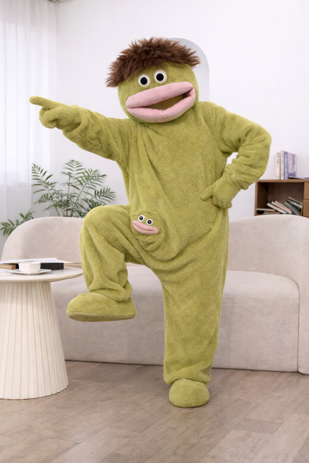 Big Mouth Monster Coral Fleece Onesie Pajamas Three-Piece Set, Includes Sleepwear + Comb + Shoes -8RH7