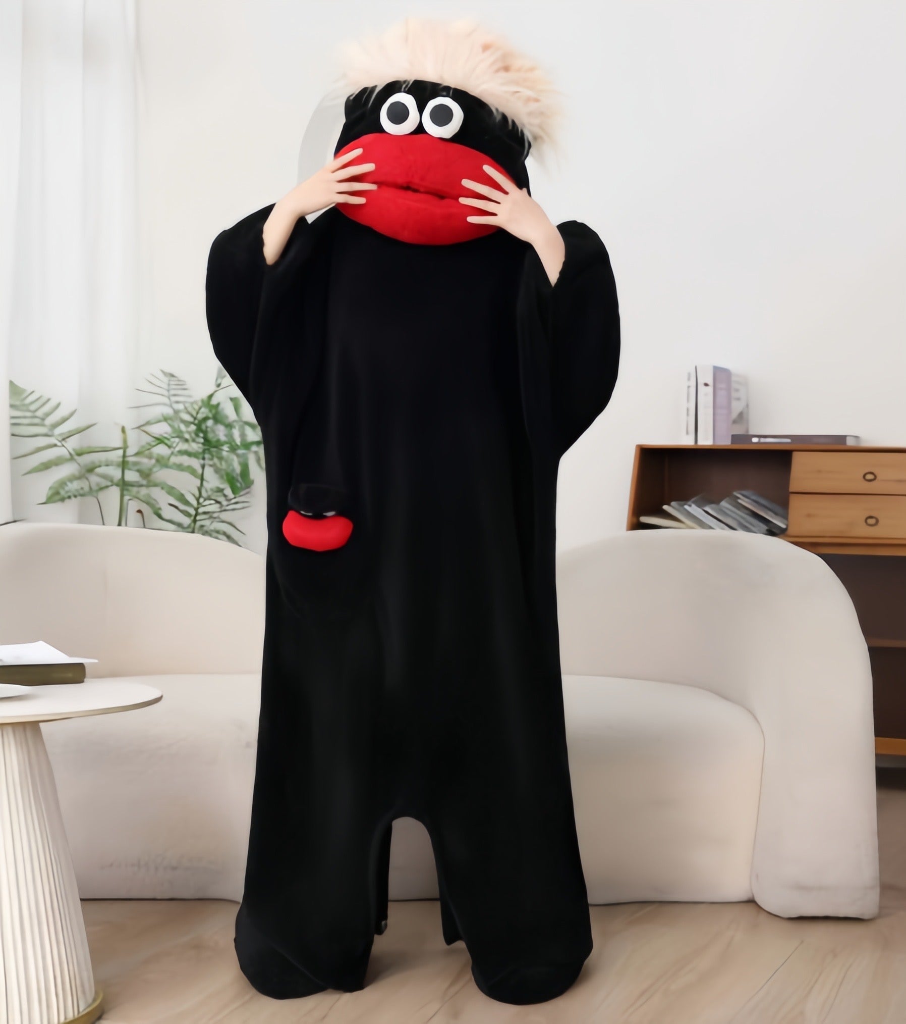 Big Mouth Monster Coral Fleece Onesie Pajamas Three-Piece Set, Includes Sleepwear + Comb + Shoes -8RH7