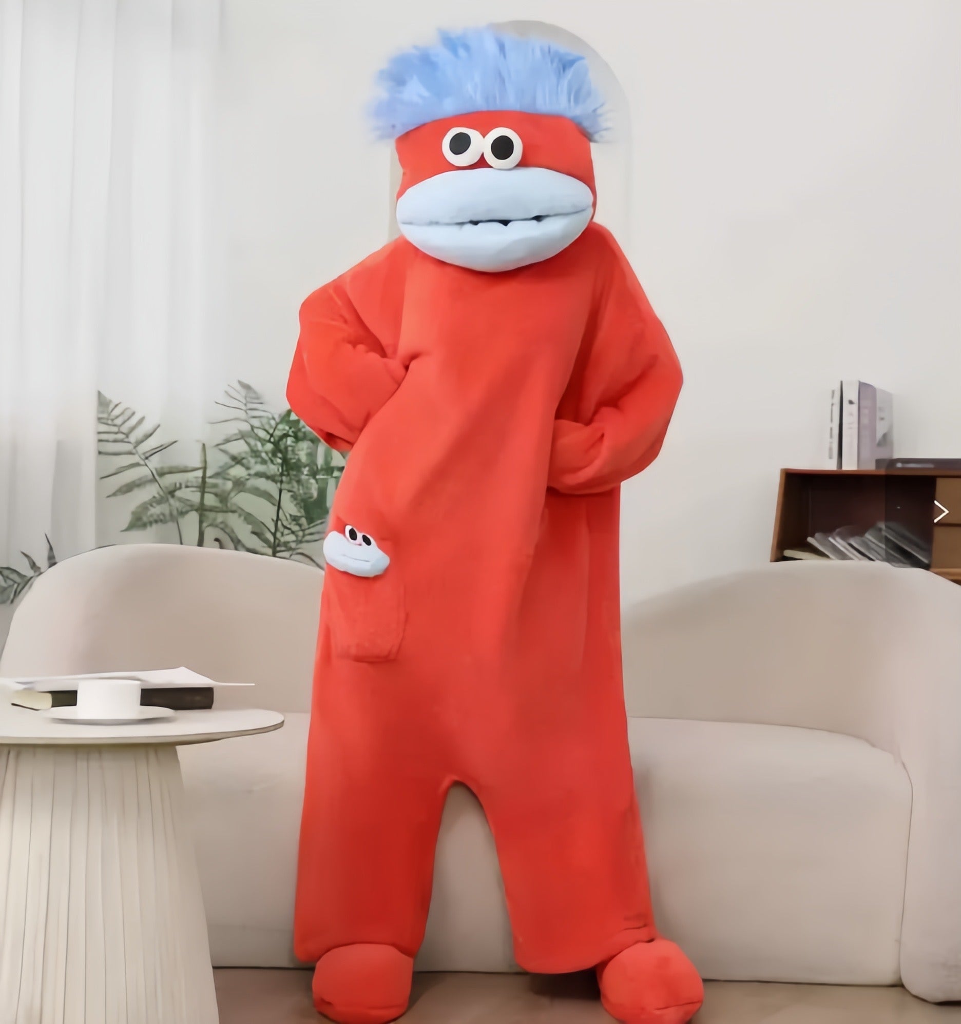 Big Mouth Monster Coral Fleece Onesie Pajamas Three-Piece Set, Includes Sleepwear + Comb + Shoes -8RH7