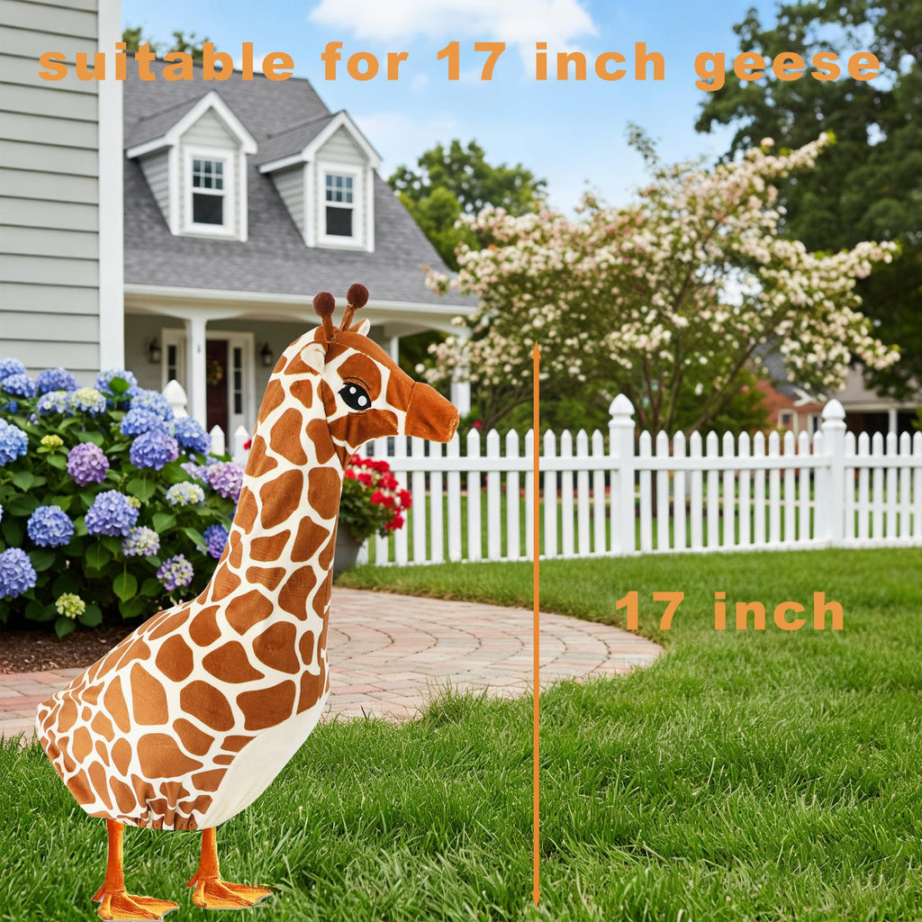 Giraffe Costume for Porch Goose Statue – 17 Inch Outdoor Animal Outfit for Lawn Goose Décor