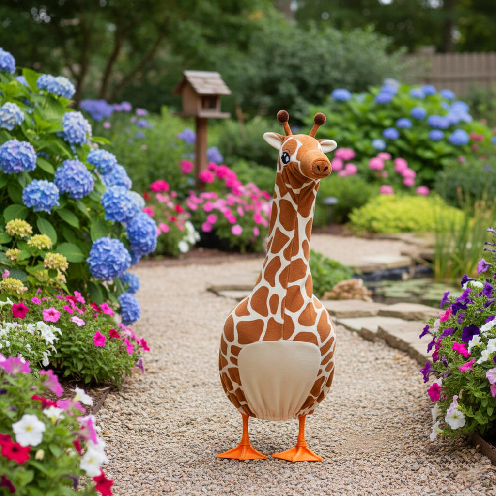 Giraffe Costume for Porch Goose Statue – 17 Inch Outdoor Animal Outfit for Lawn Goose Décor