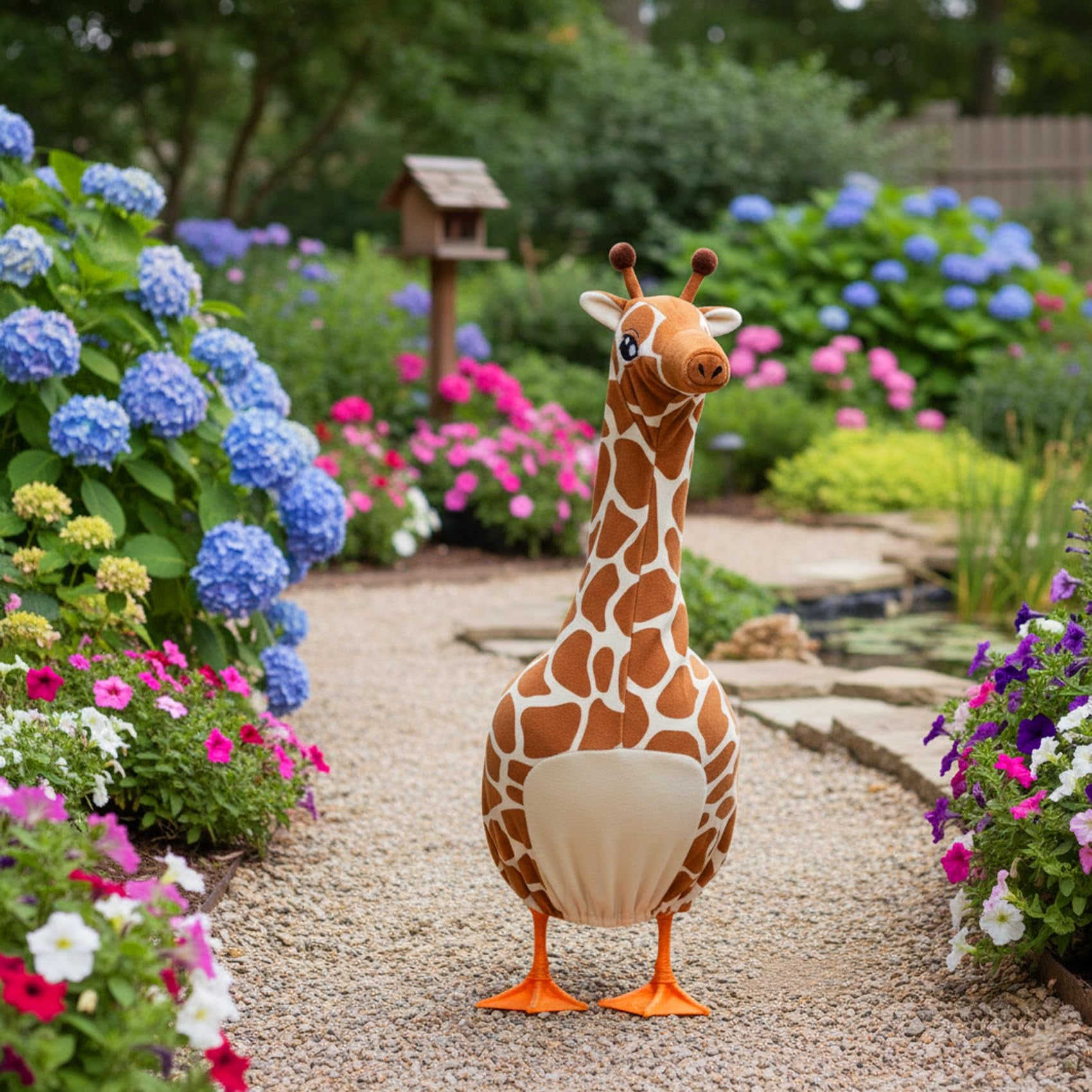 Giraffe Costume for Porch Goose Statue – 17 Inch Outdoor Animal Outfit for Lawn Goose Décor