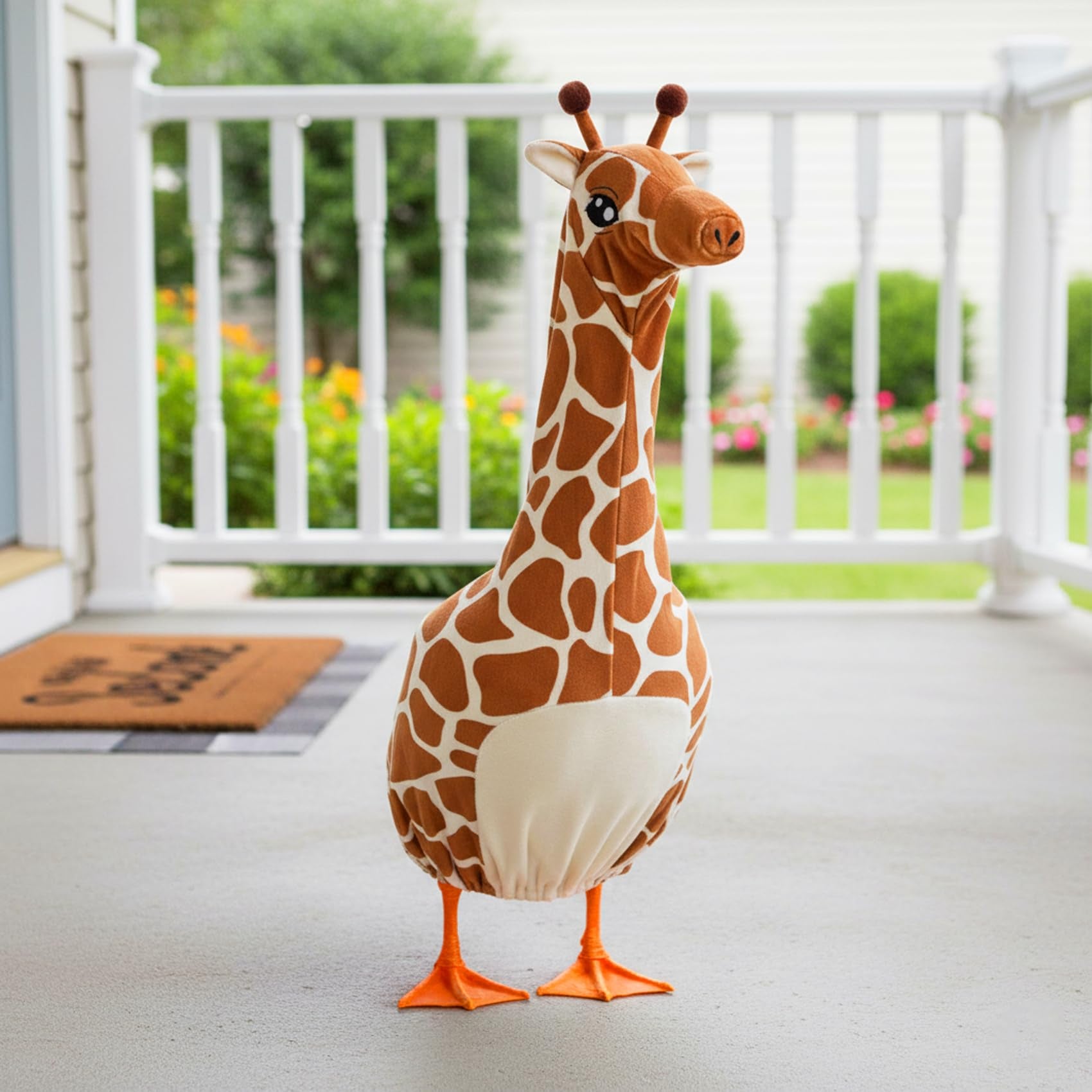 Giraffe Costume for Porch Goose Statue – 17 Inch Outdoor Animal Outfit for Lawn Goose Décor