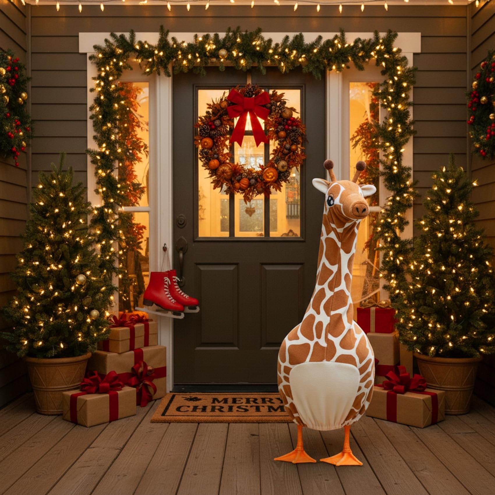 Giraffe Costume for Porch Goose Statue – 17 Inch Outdoor Animal Outfit for Lawn Goose Décor