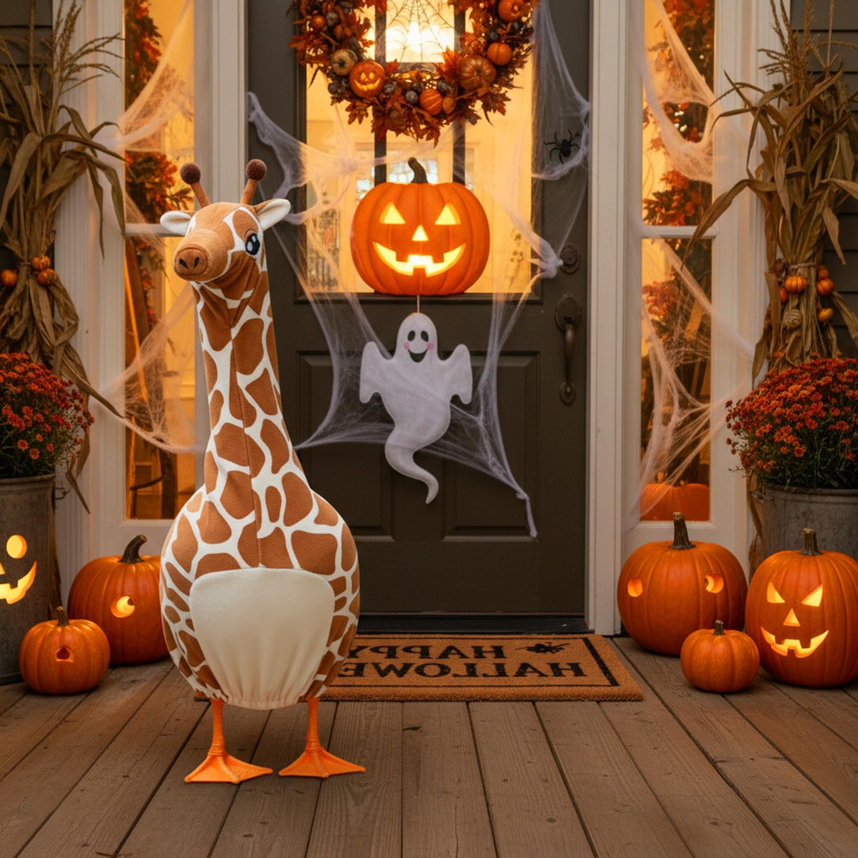 Giraffe Costume for Porch Goose Statue – 17 Inch Outdoor Animal Outfit for Lawn Goose Décor