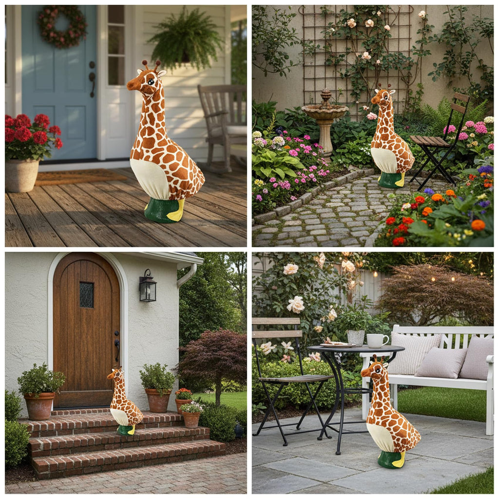 Giraffe Costume for Porch Goose Statue – 17 Inch Outdoor Animal Outfit for Lawn Goose Décor