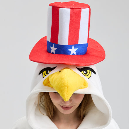 Patriotic Bald Eagle Onesie – Uncle Sam Kigurumi Costume with Wings & Tail