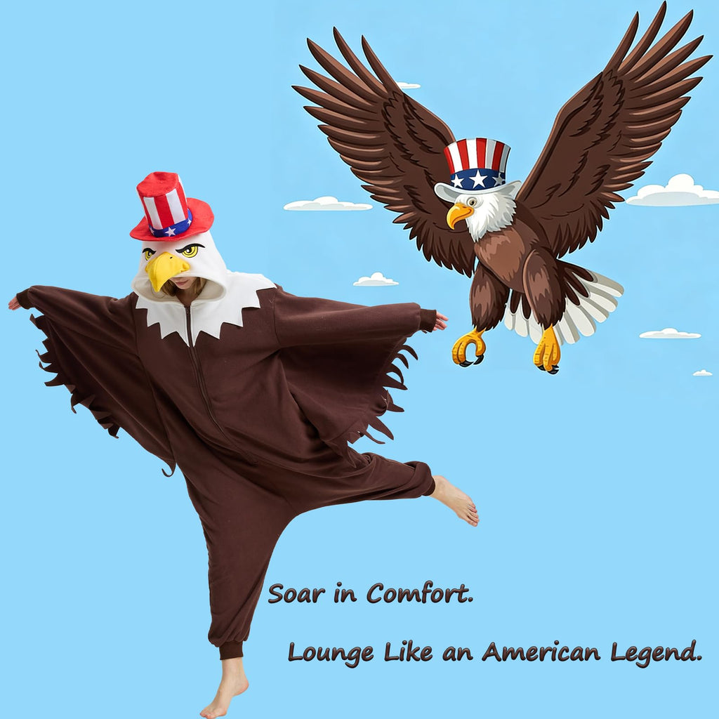 Patriotic Bald Eagle Onesie – Uncle Sam Kigurumi Costume with Wings & Tail