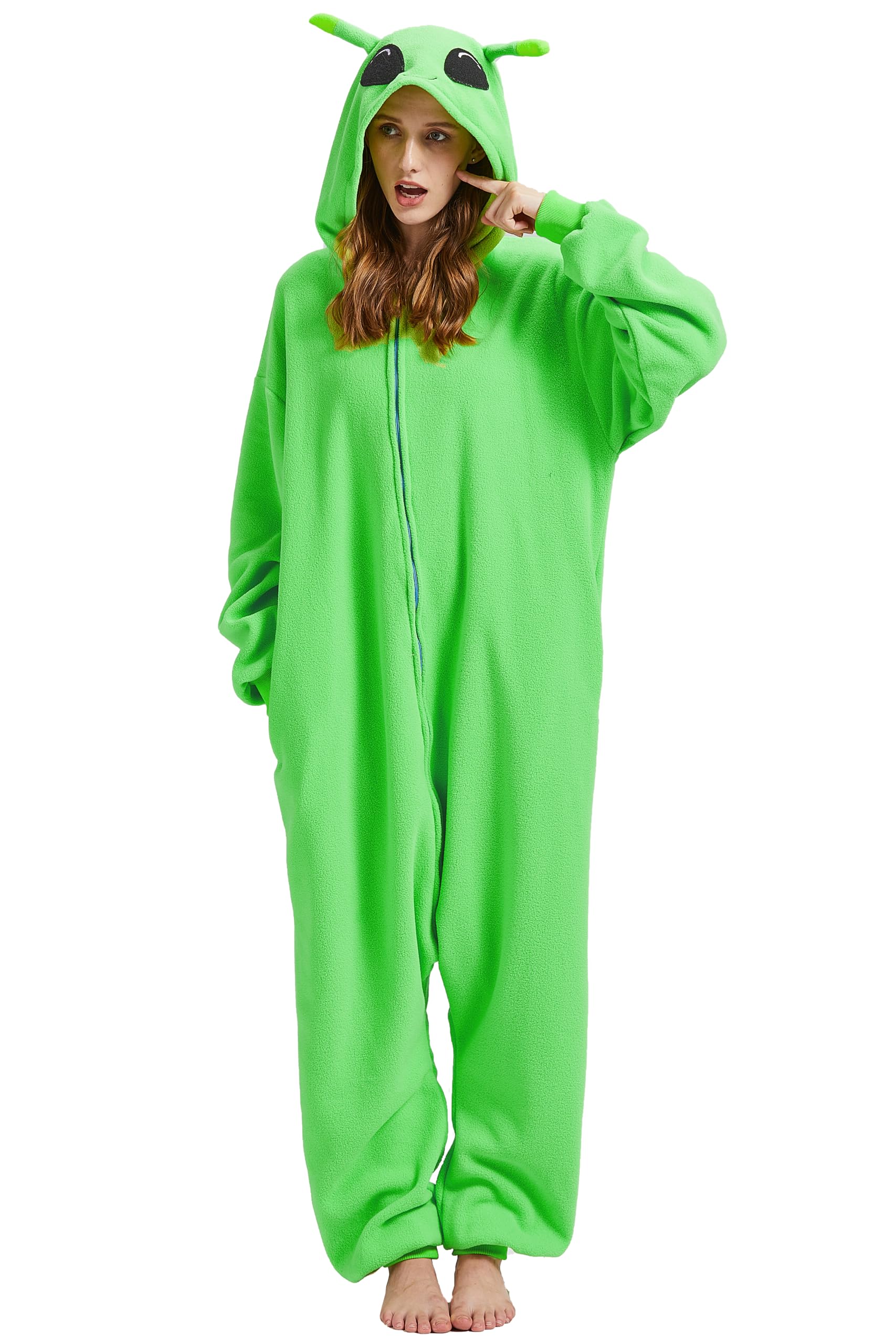 Alien Onesie Costume – Adult Space-Themed Pajamas with Cosmic Patches & Futuristic Accents for Halloween
