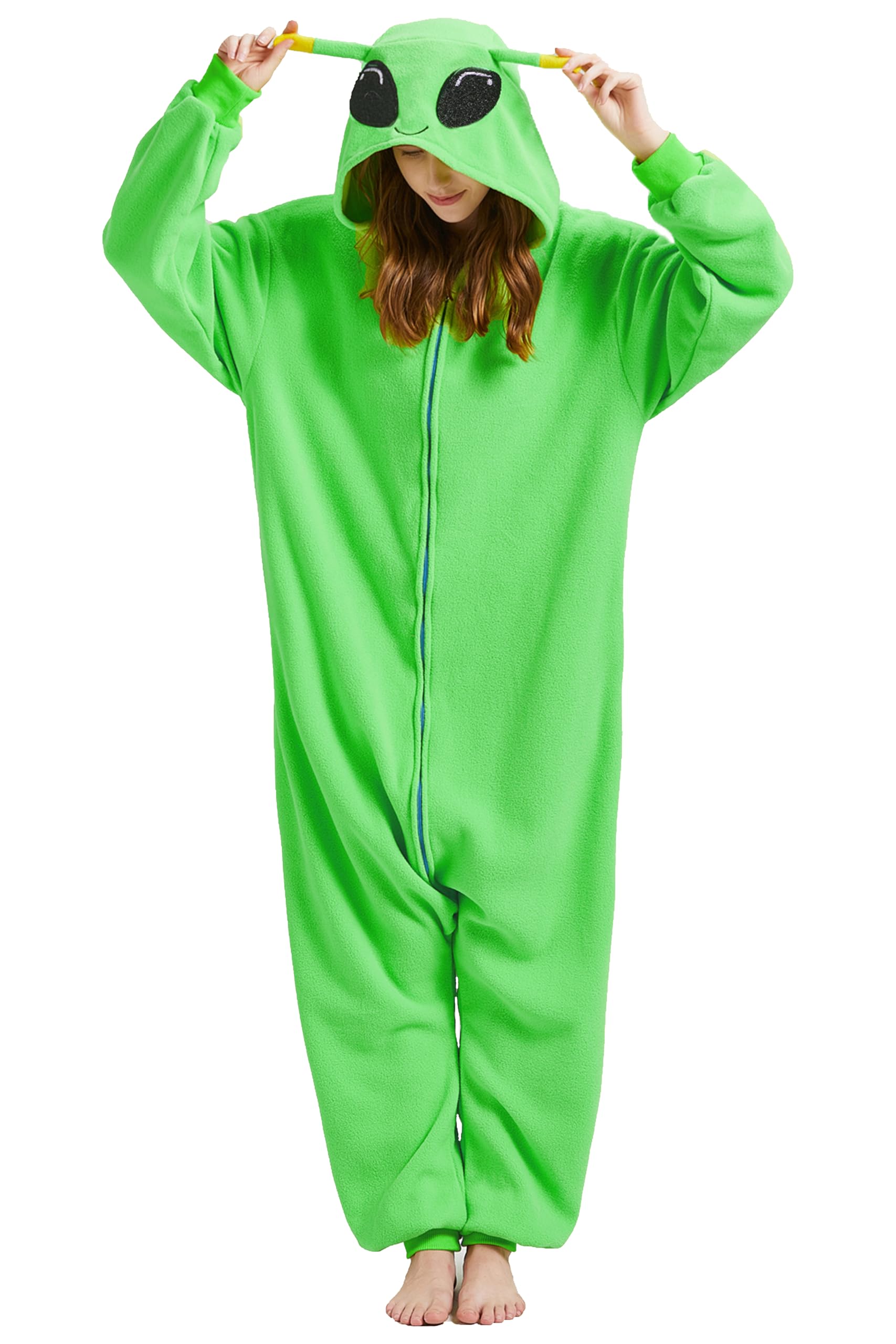 Alien Onesie Costume – Adult Space-Themed Pajamas with Cosmic Patches & Futuristic Accents for Halloween