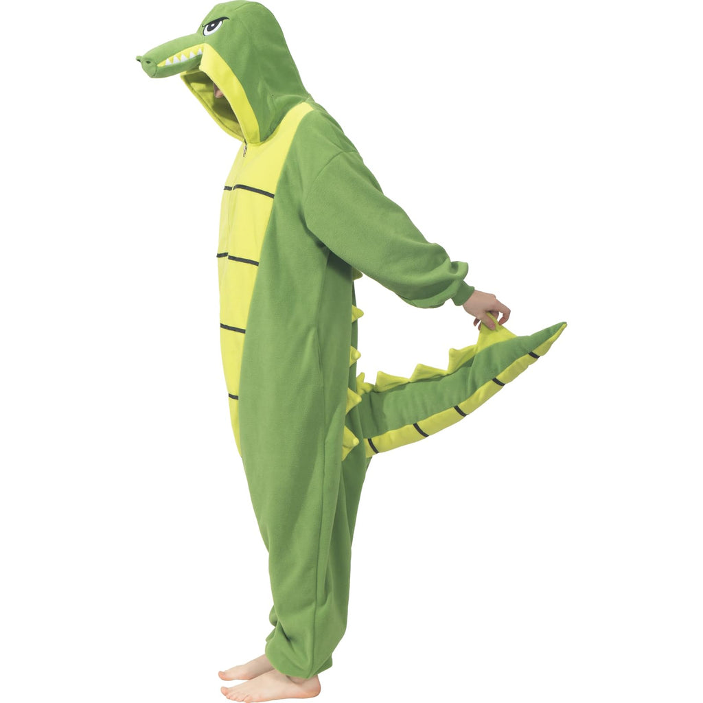 Adult Alligator Crocodile Onesie Costume – Realistic Reptile Pajamas with Dorsal Fins & Tail for Halloween