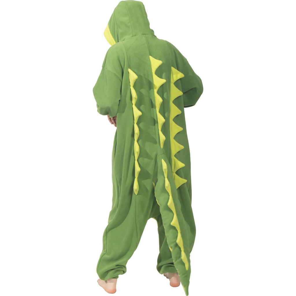 Adult Alligator Crocodile Onesie Costume – Realistic Reptile Pajamas with Dorsal Fins & Tail for Halloween