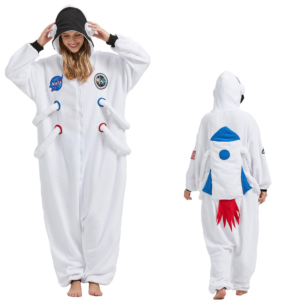 Spacesuit Onesie Costume – Adult Astronaut Pajamas with Space Patches & Futuristic Accents for Halloween
