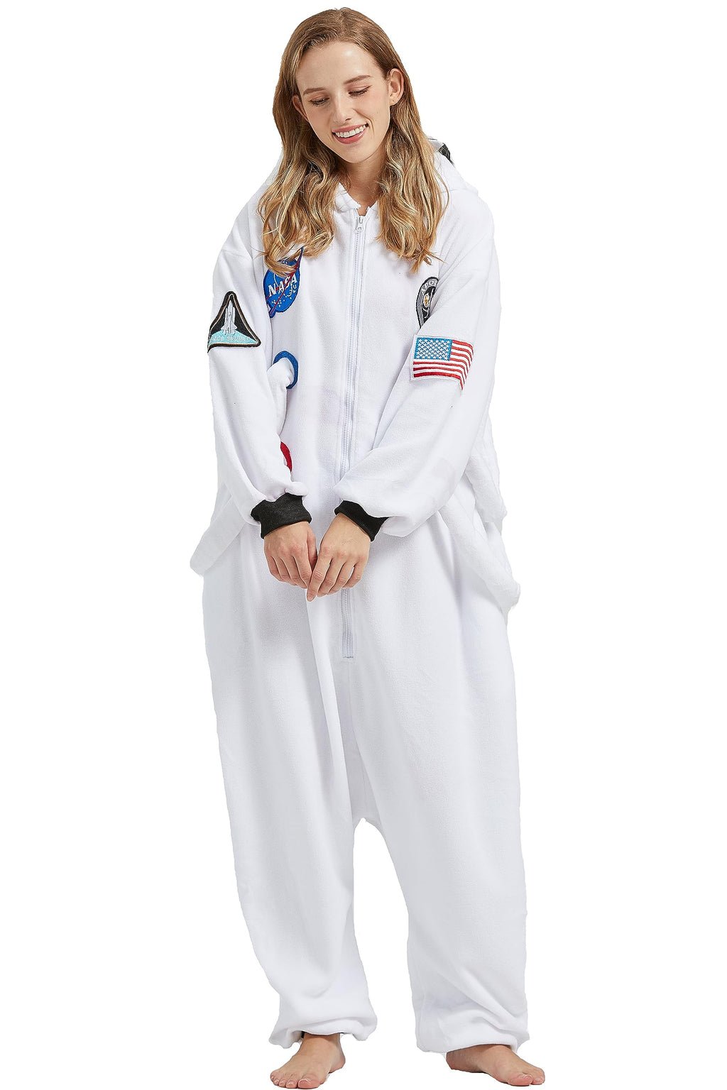 Spacesuit Onesie Costume – Adult Astronaut Pajamas with Space Patches & Futuristic Accents for Halloween