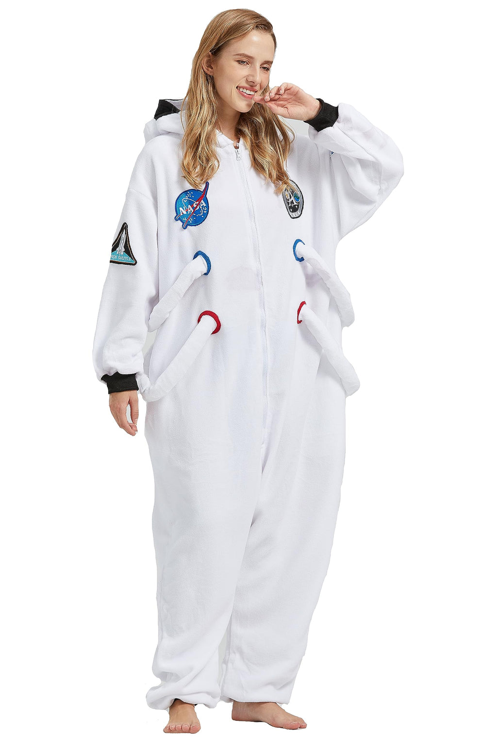 Spacesuit Onesie Costume – Adult Astronaut Pajamas with Space Patches & Futuristic Accents for Halloween