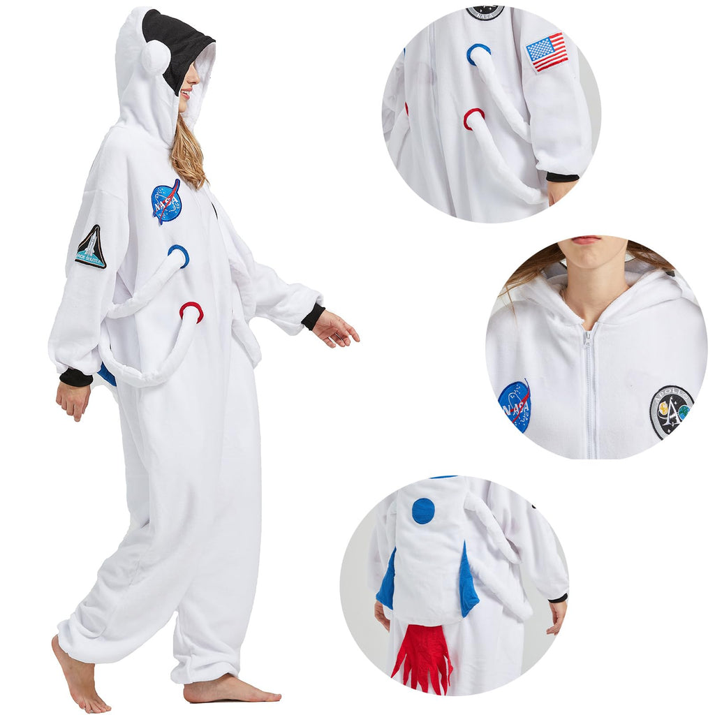 Spacesuit Onesie Costume – Adult Astronaut Pajamas with Space Patches & Futuristic Accents for Halloween