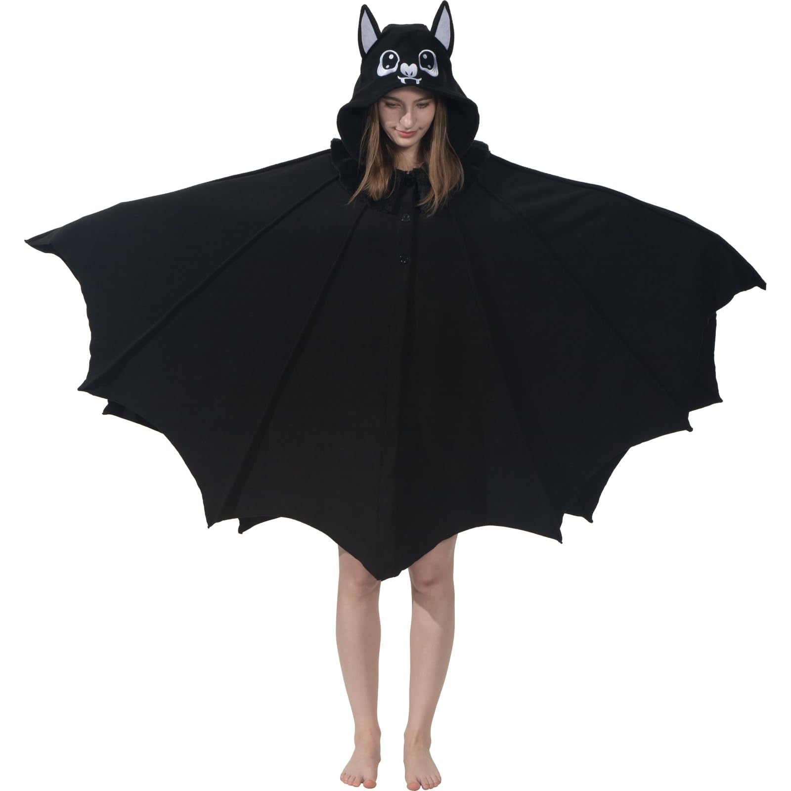 Bat Wing Hooded Cape – Cozy Gothic Bat Costume with Furry Hood & Wings for Halloween & Cosplay