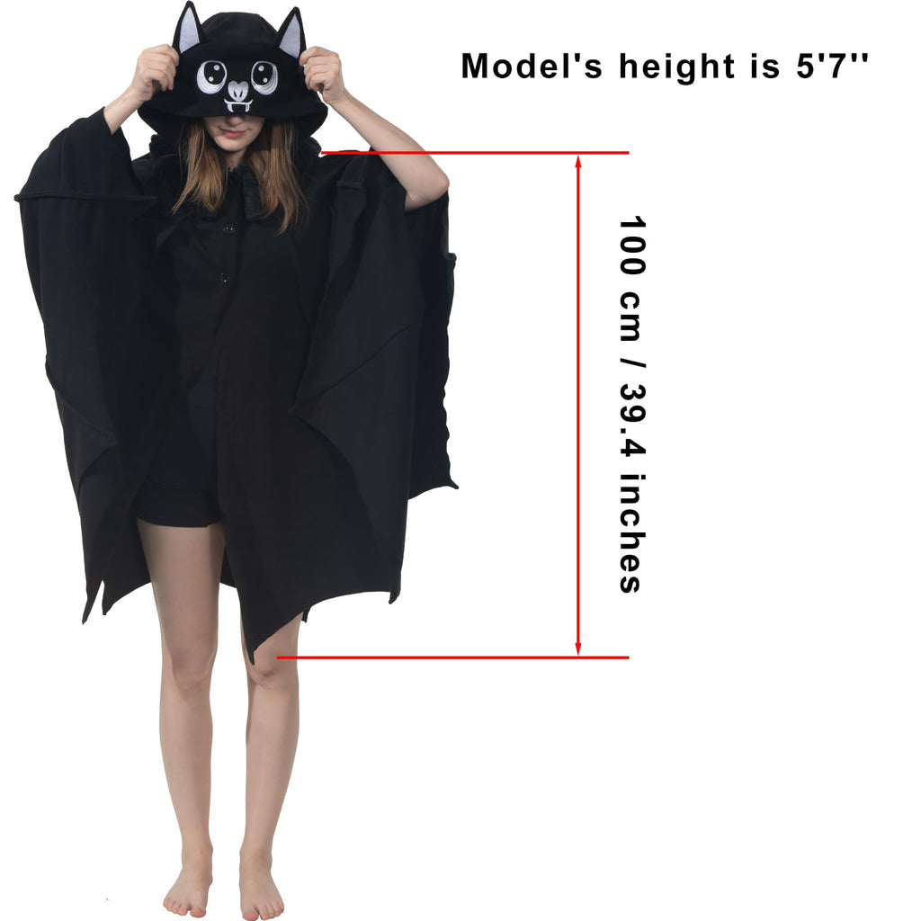 Bat Wing Hooded Cape – Cozy Gothic Bat Costume with Furry Hood & Wings for Halloween & Cosplay