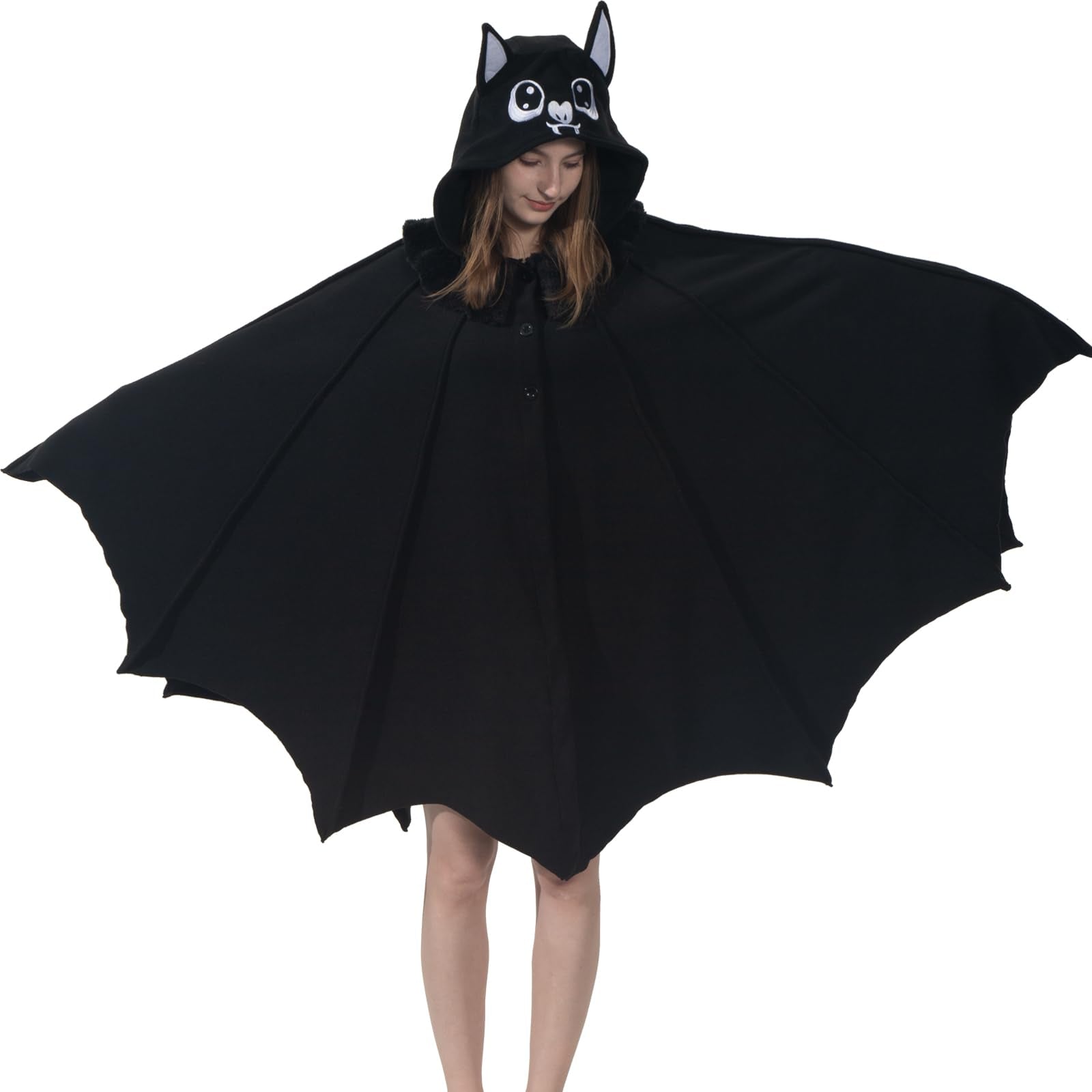 Bat Wing Hooded Cape – Cozy Gothic Bat Costume with Furry Hood & Wings for Halloween & Cosplay