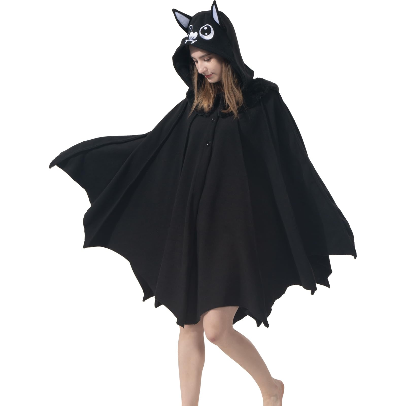 Bat Wing Hooded Cape – Cozy Gothic Bat Costume with Furry Hood & Wings for Halloween & Cosplay