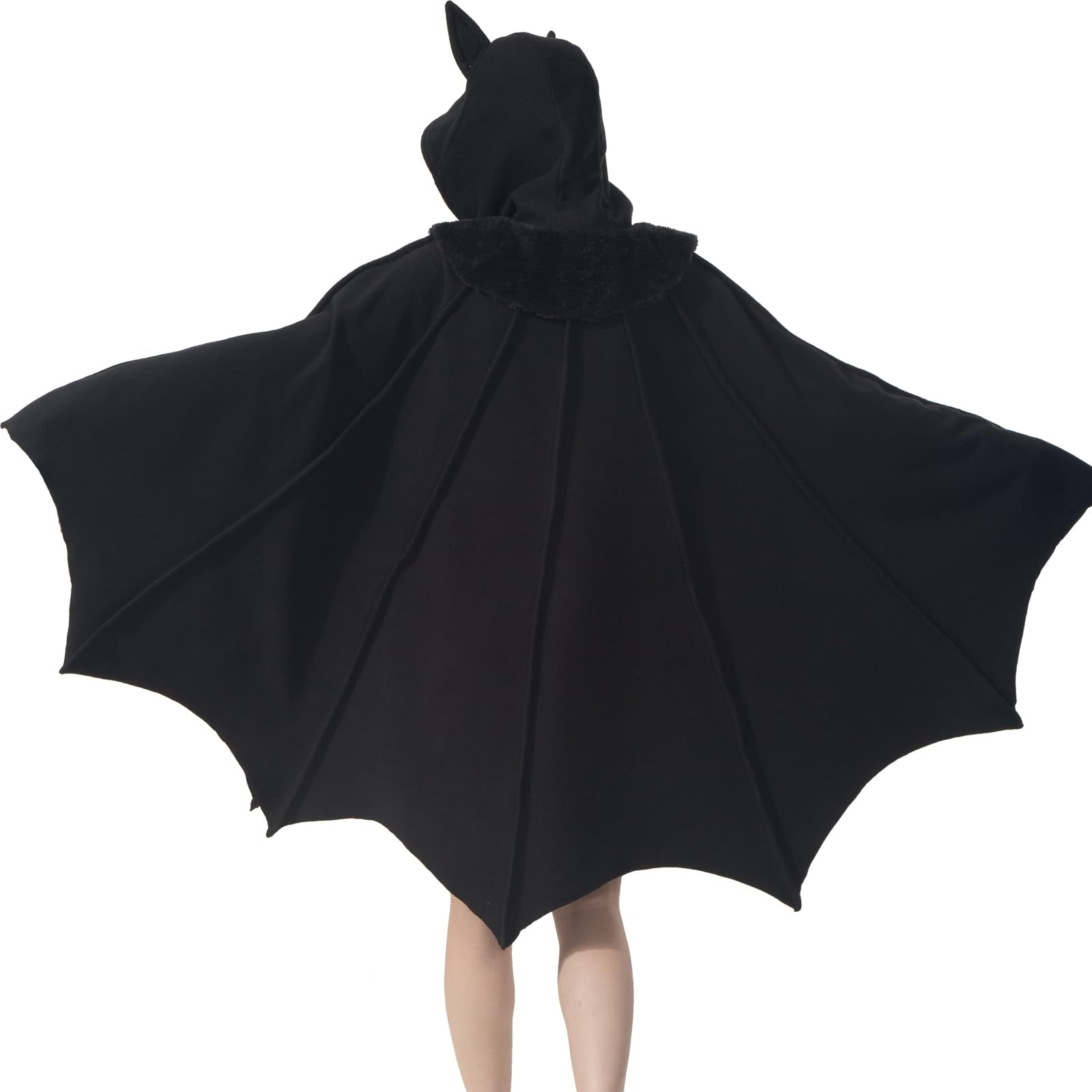 Bat Wing Hooded Cape – Cozy Gothic Bat Costume with Furry Hood & Wings for Halloween & Cosplay