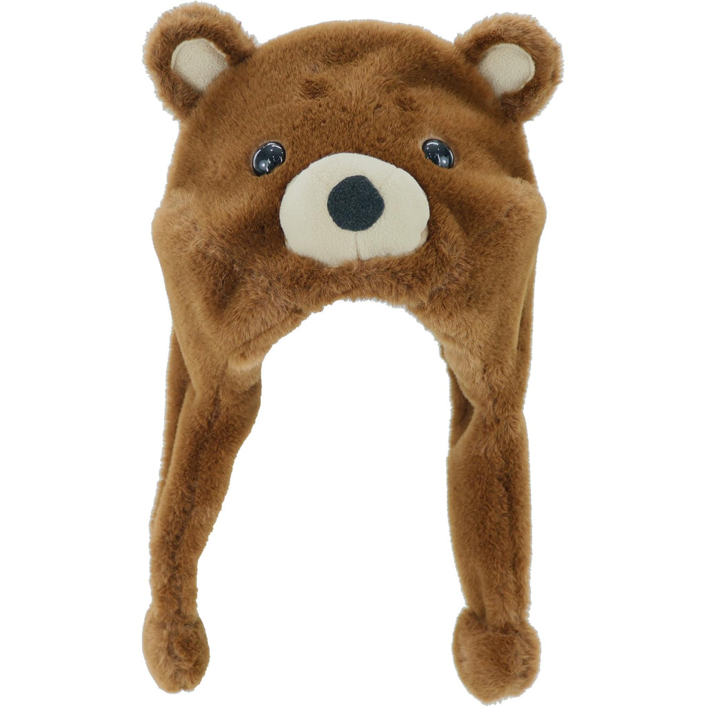Cute Brown Bear Plush Hat – Cozy Fleece Animal Hood with Long Ear Flaps