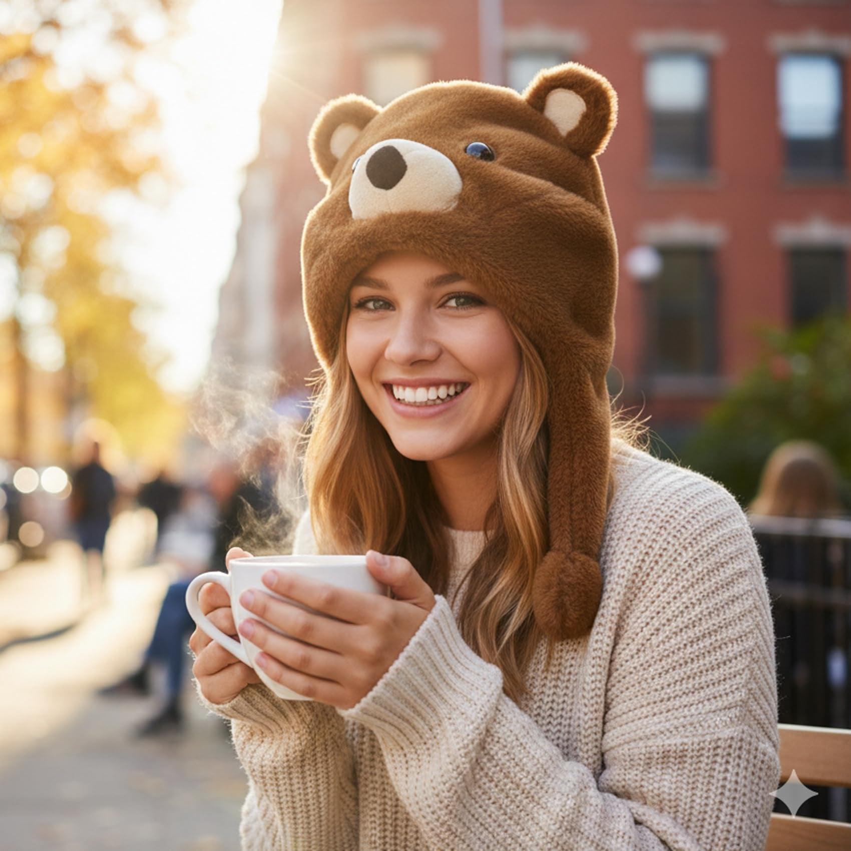 Cute Brown Bear Plush Hat – Cozy Fleece Animal Hood with Long Ear Flaps