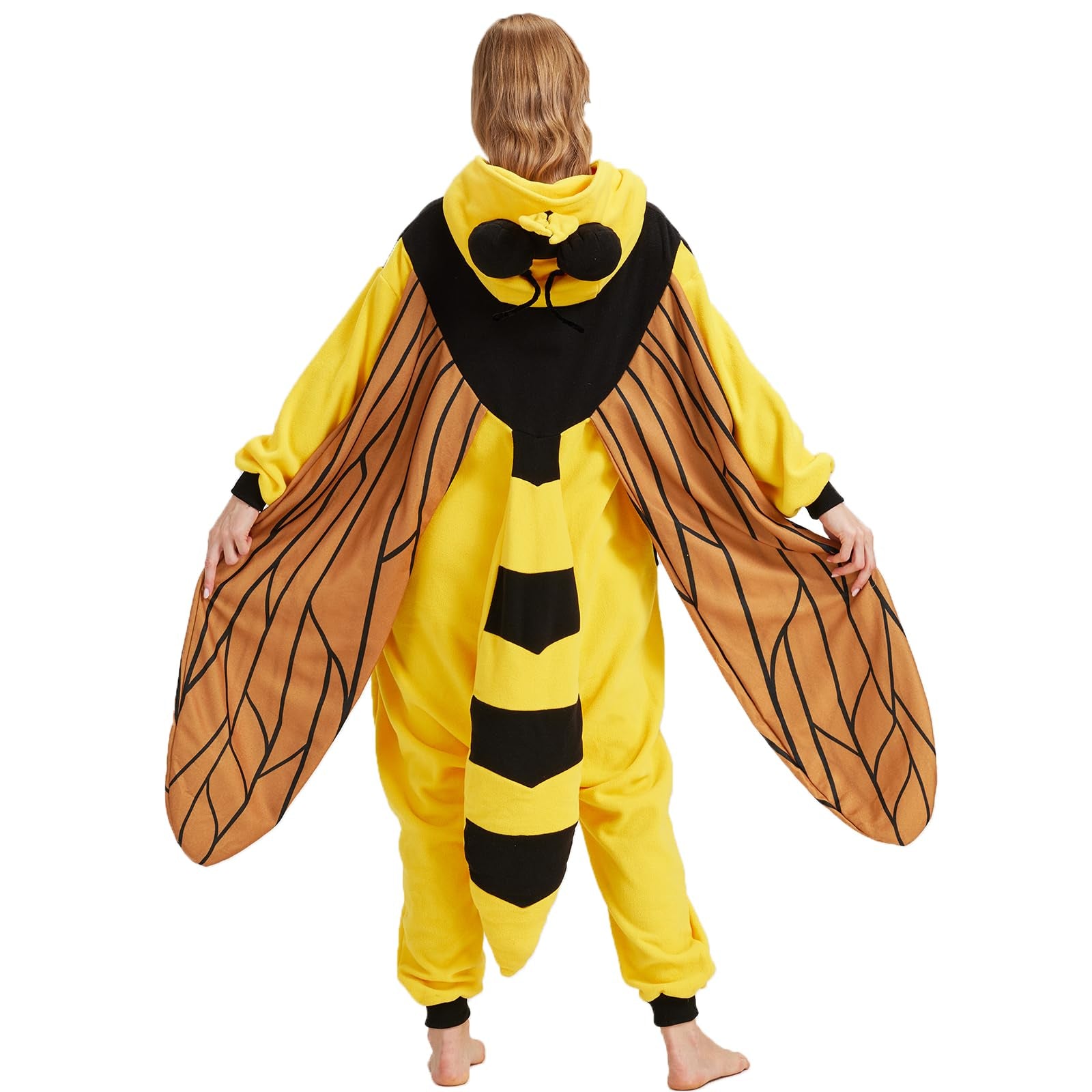 Cute Bee Onesie Costume – Soft Polar Fleece Bumblebee Pajamas with Pockets