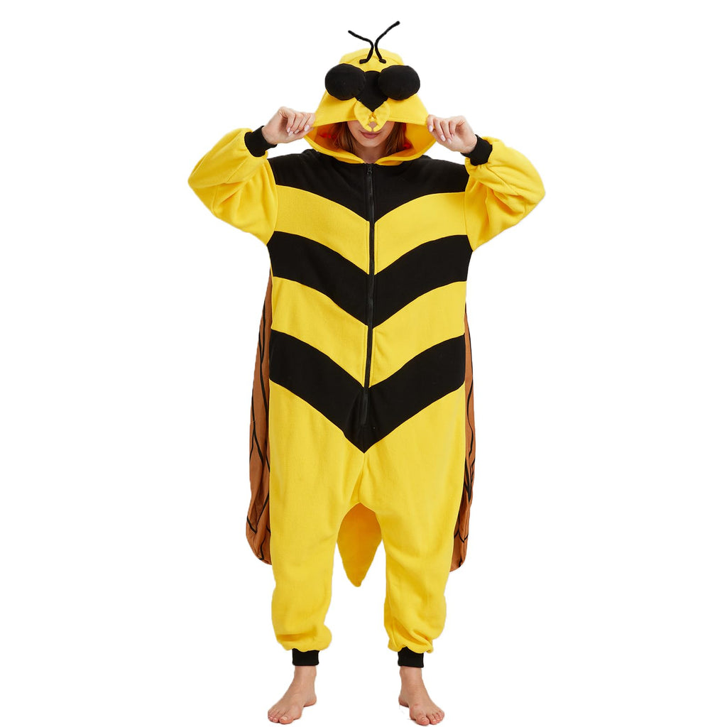 Cute Bee Onesie Costume – Soft Polar Fleece Bumblebee Pajamas with Pockets