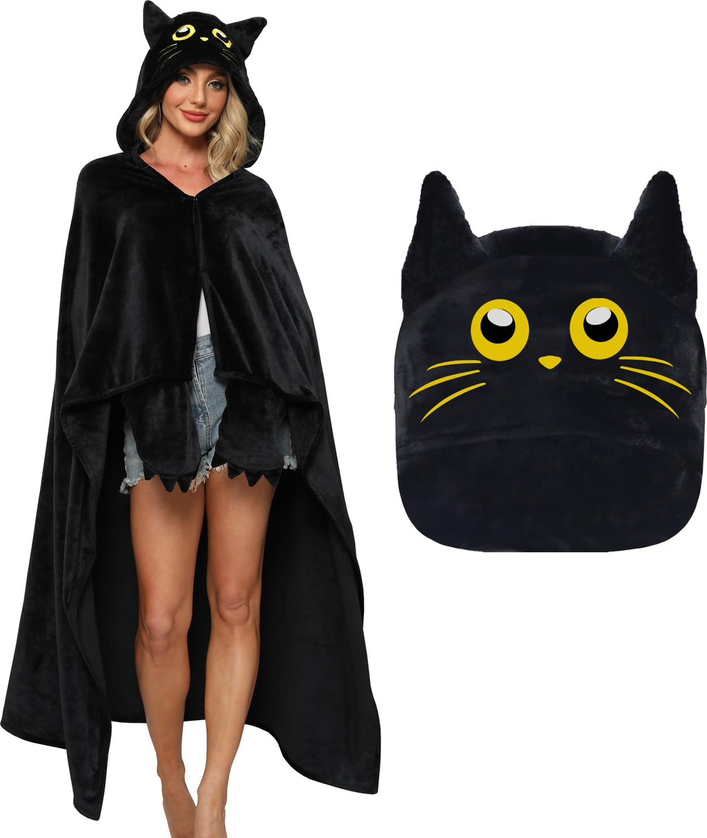 Bat Hooded Blanket – Wearable Cozy Cape with 3D Ears & Glove Sleeves for Adults, Unisex Flannel Fleece Throw