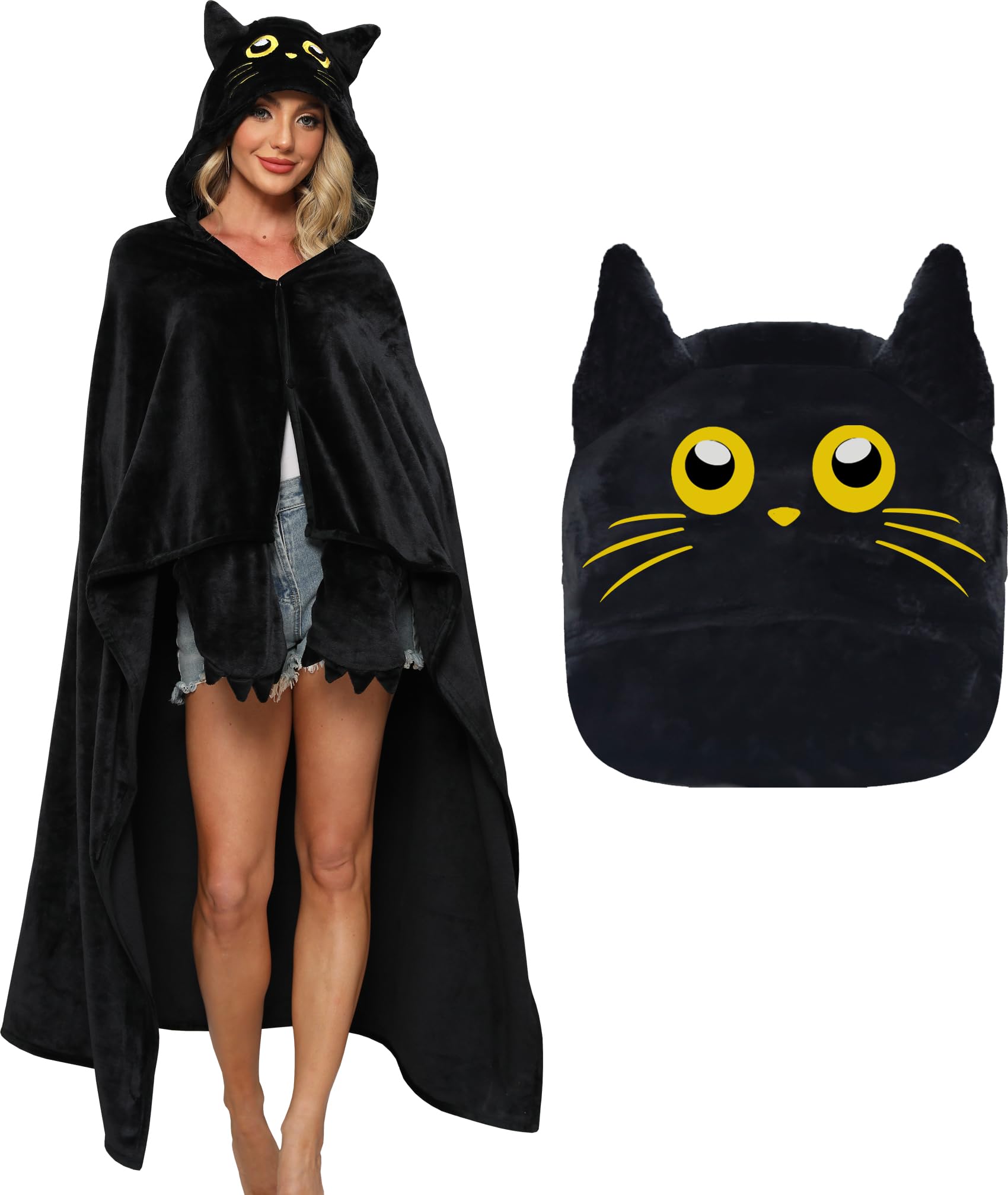 Bat Hooded Blanket – Wearable Cozy Cape with 3D Ears & Glove Sleeves for Adults, Unisex Flannel Fleece Throw