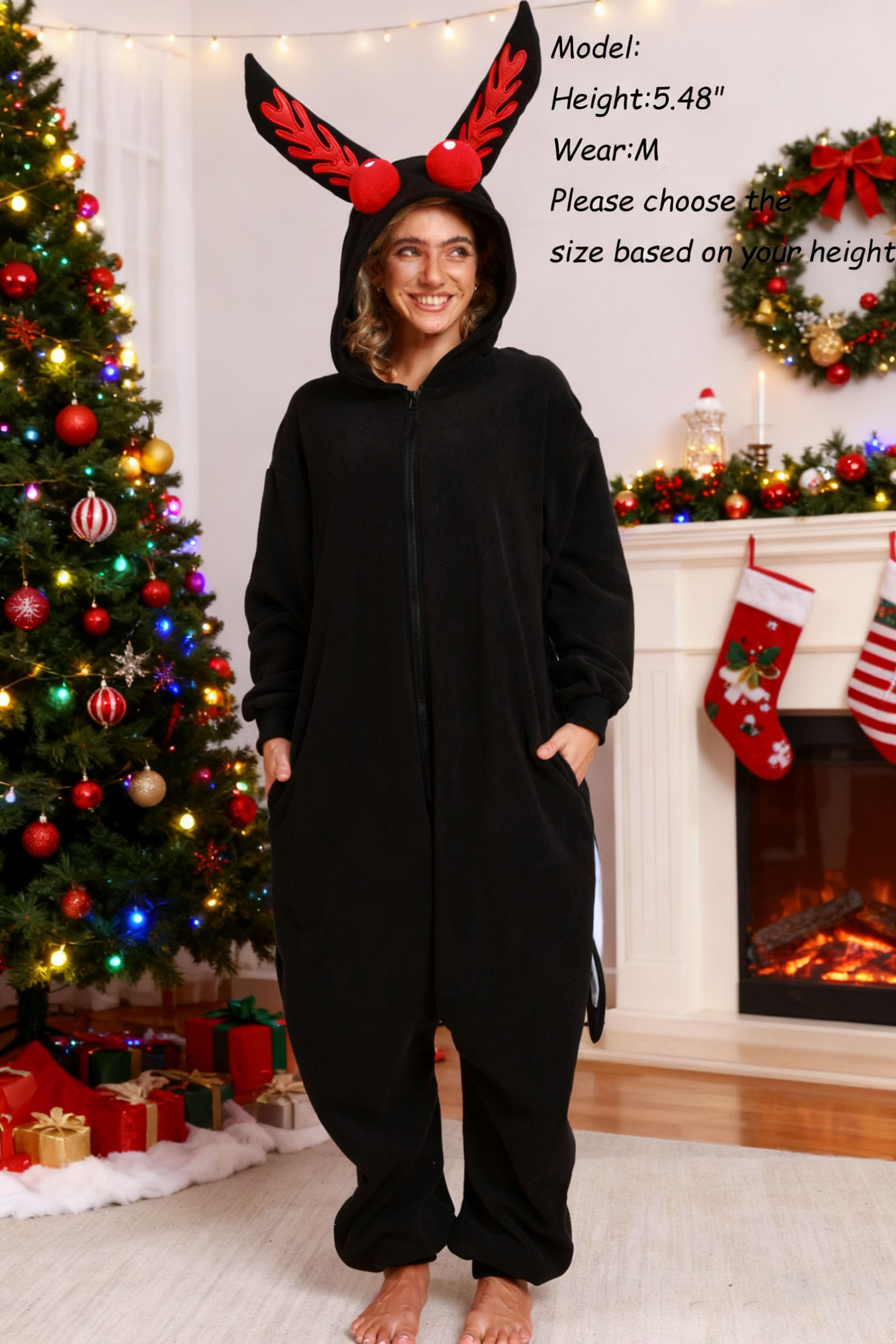 Mothman Onesie Costume – Adult Cryptid Pajamas with Wings, Eyes & Ears for Halloween Cosplay