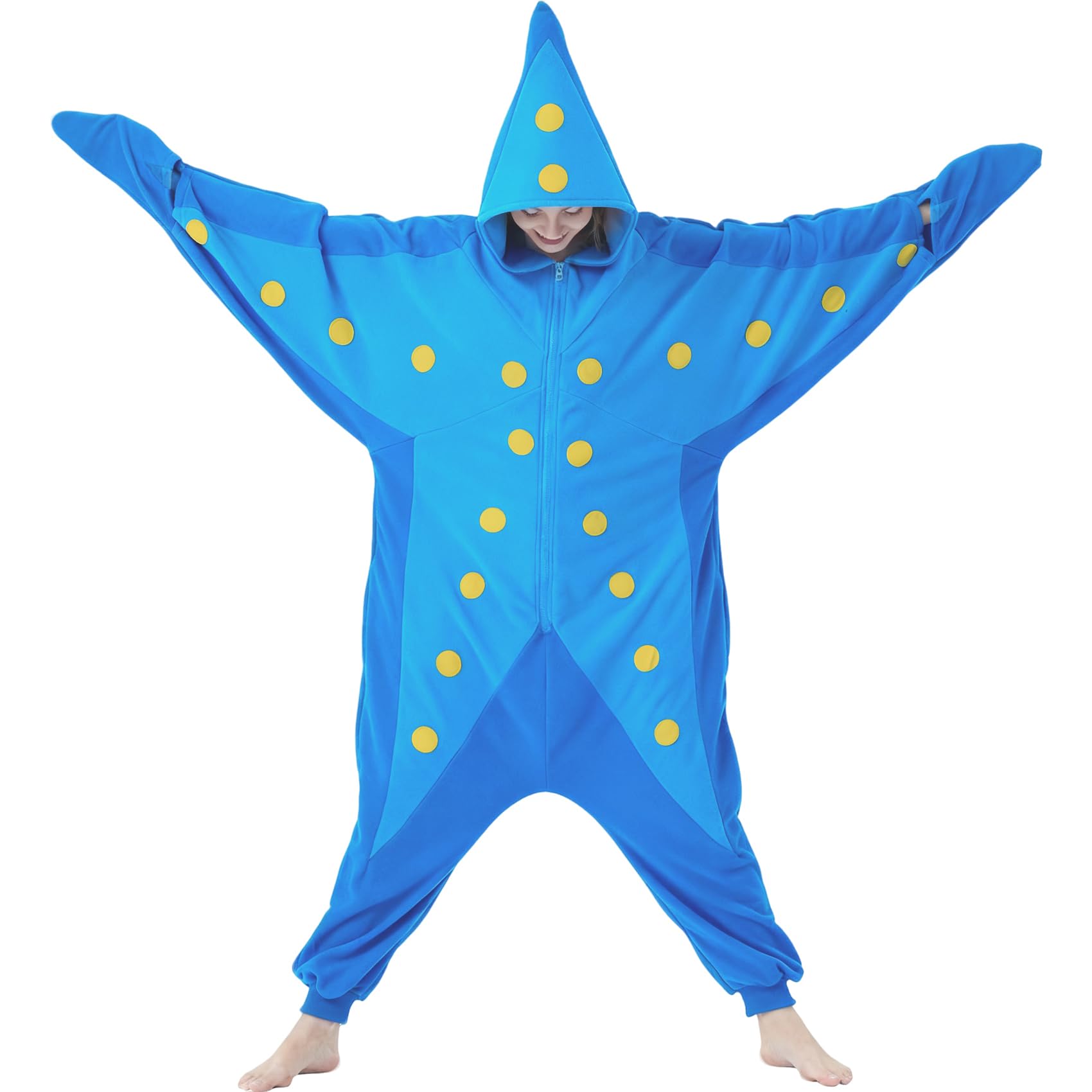 Adult Starfish Onesie Costume – Unique Sea Creature Pajamas with Detachable Gloves for Halloween & Cosplay