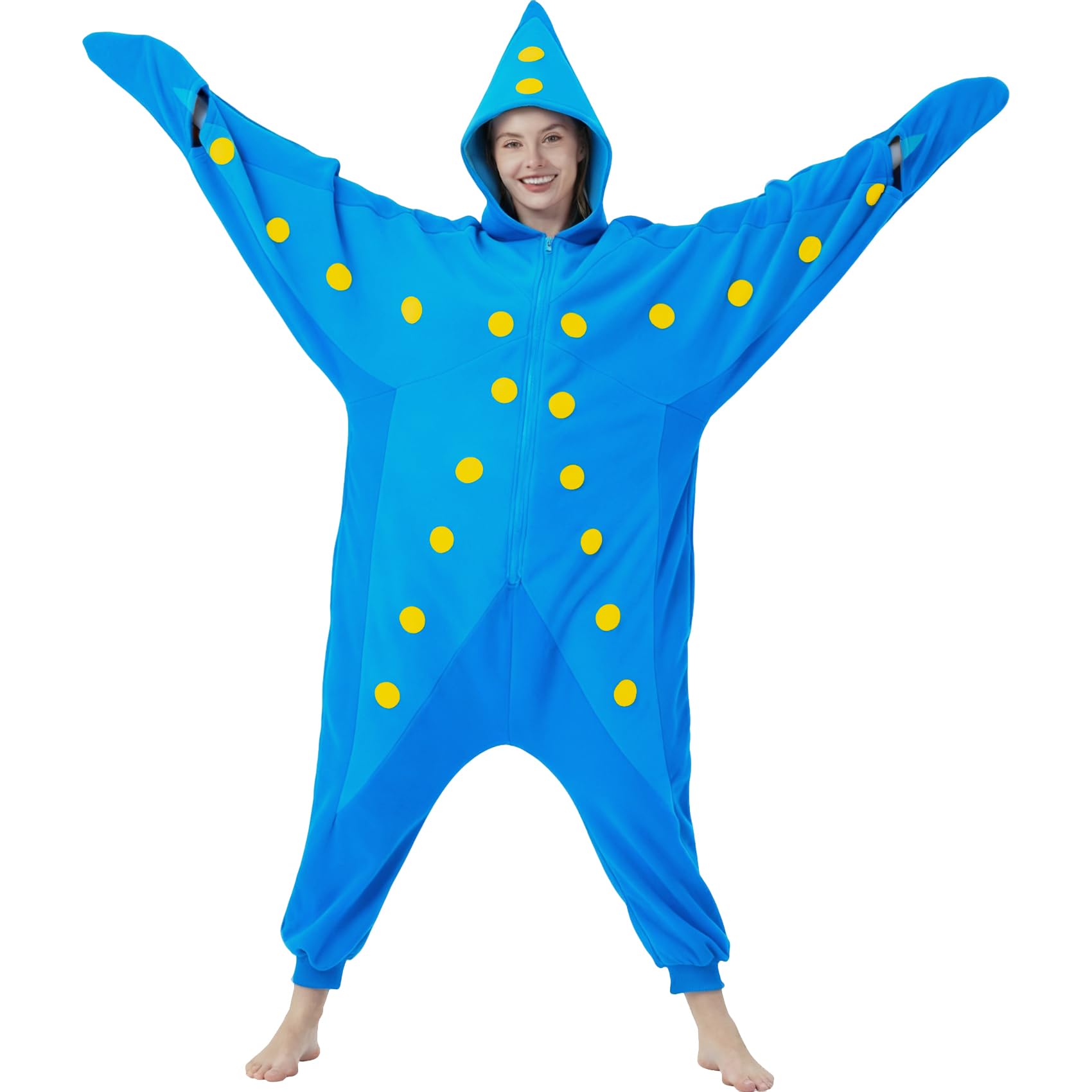 Adult Starfish Onesie Costume – Unique Sea Creature Pajamas with Detachable Gloves for Halloween & Cosplay