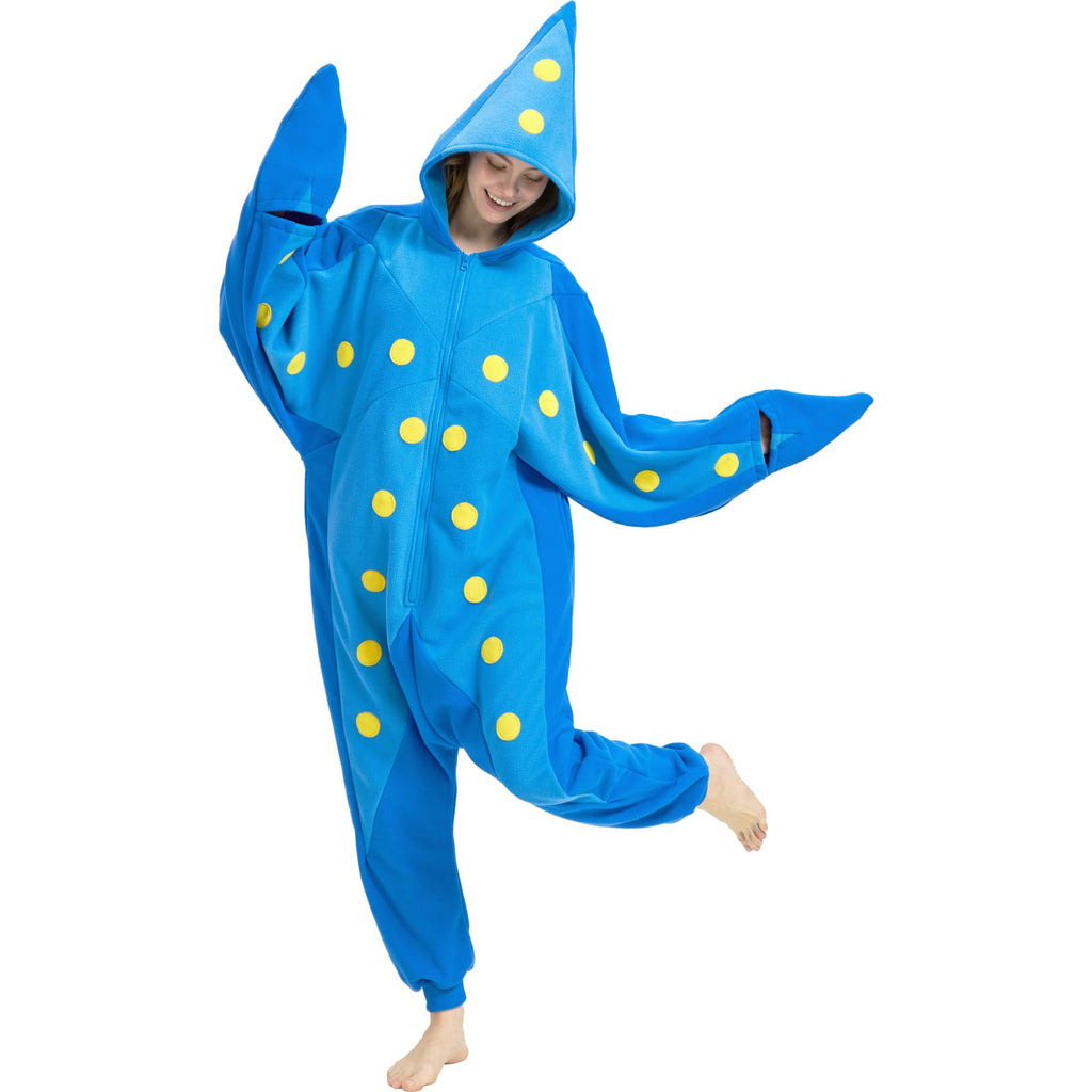 Adult Starfish Onesie Costume – Unique Sea Creature Pajamas with Detachable Gloves for Halloween & Cosplay