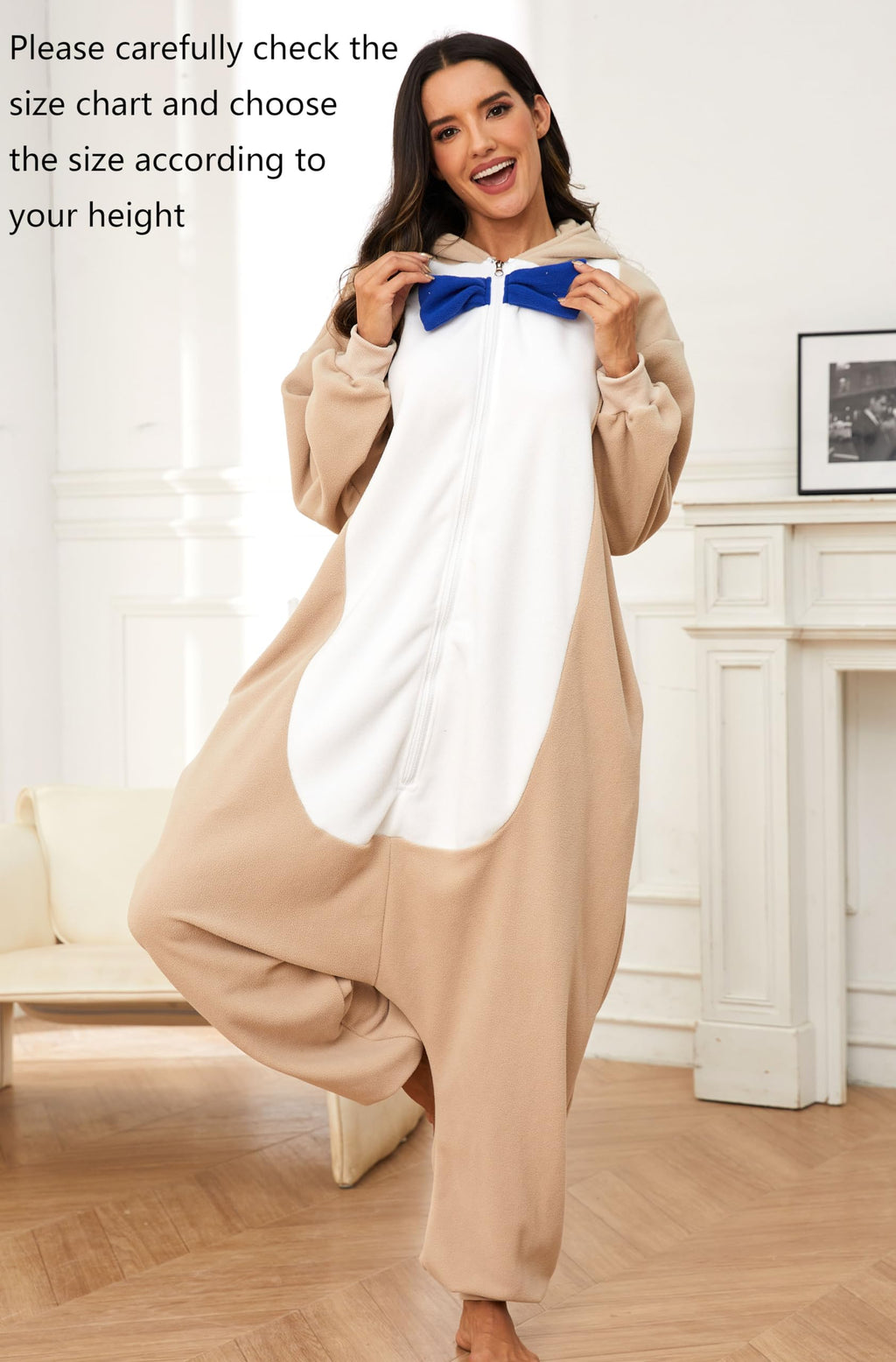 Brown Bunny Onesie Costume – Flannel Rabbit Kigurumi Pajamas with Natural Fur