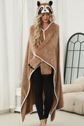 Brown Raccoon Hooded Blanket – Wearable Cozy Cape with Hood for Adults, Unisex Warm Fleece Throw for Lounging