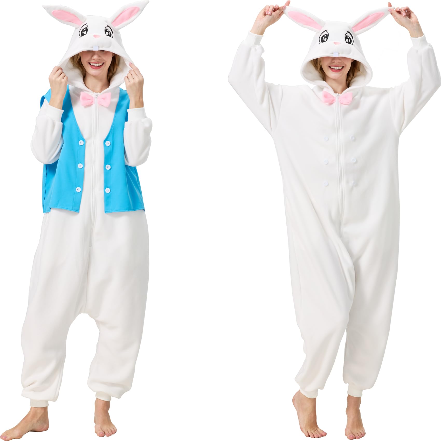 Adorable Easter Bunny Onesie – 2-in-1 Polar Fleece Rabbit Costume with Detachable Vest