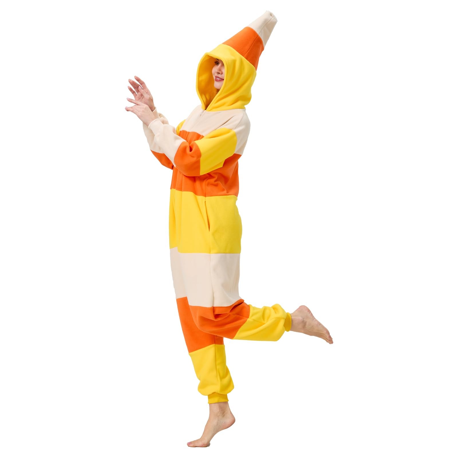 Adult Candy Corn Onesie Costume – Sweet Halloween Pajamas with Iconic Tri-Color Design for Costume Parties