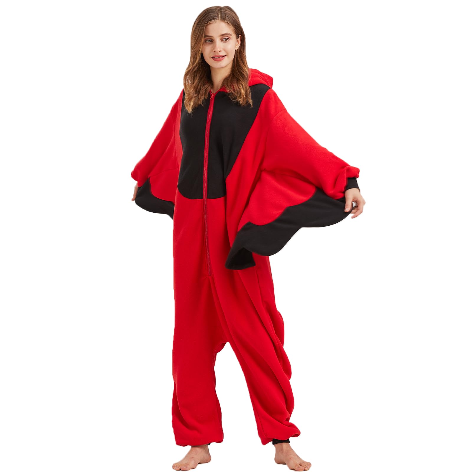 Adult Cardinal Onesie Costume – Red Bird Pajamas with Realistic Tail & Feather Details for Halloween & Cosplay