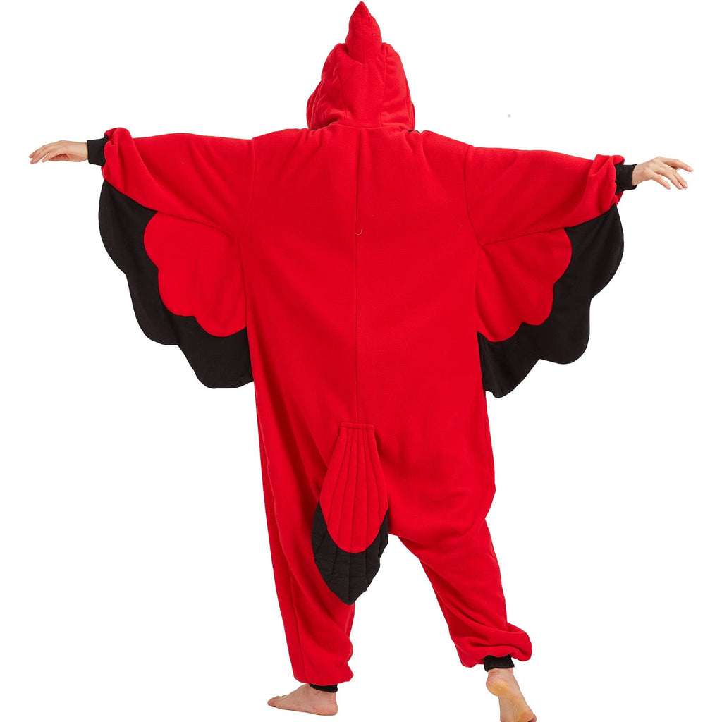 Adult Cardinal Onesie Costume – Red Bird Pajamas with Realistic Tail & Feather Details for Halloween & Cosplay