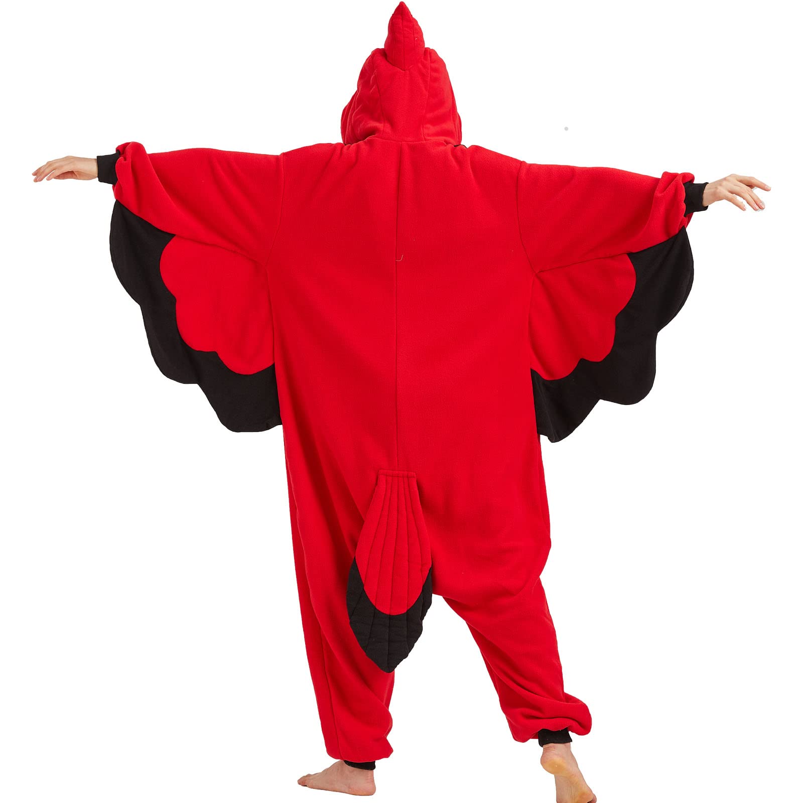 Adult Cardinal Onesie Costume – Red Bird Pajamas with Realistic Tail & Feather Details for Halloween & Cosplay