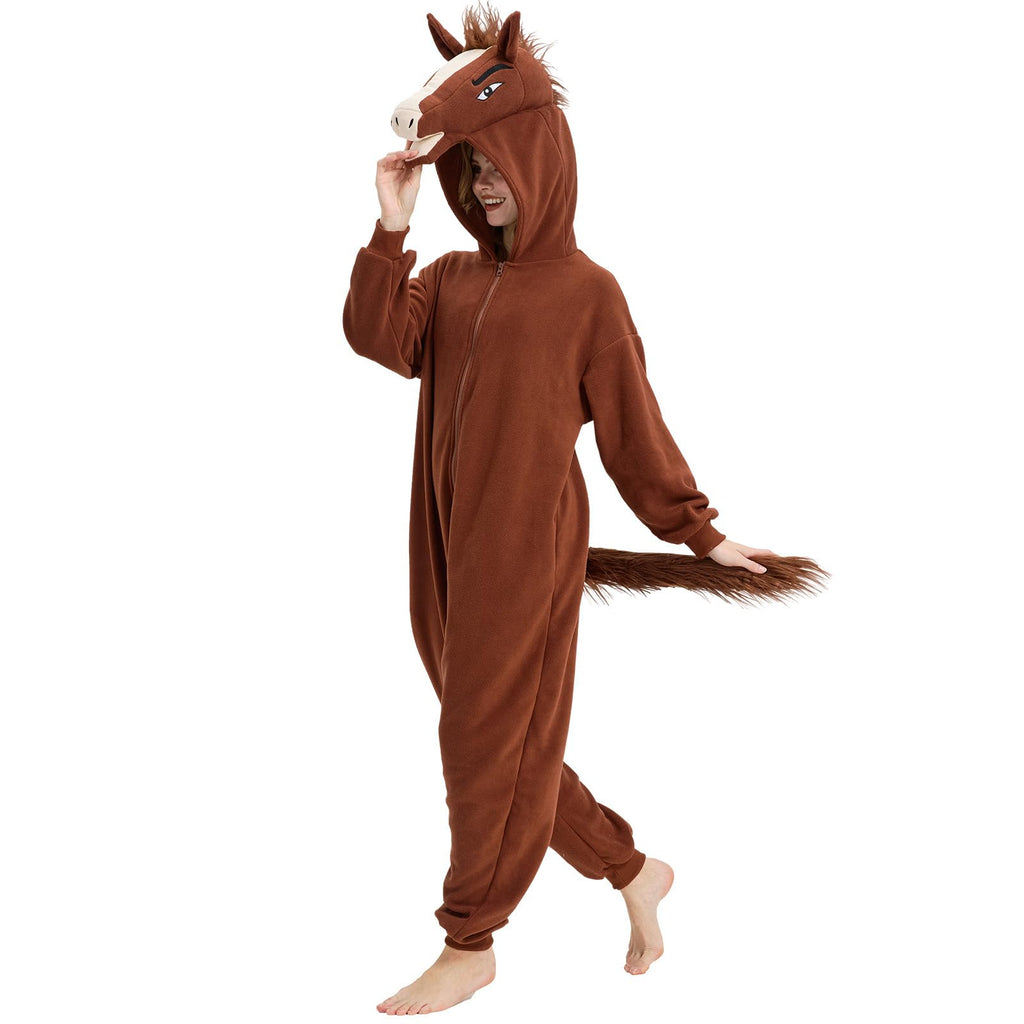 Realistic Horse Onesie Costume – Brown & White Pegasus Kigurumi with Mane & Tail